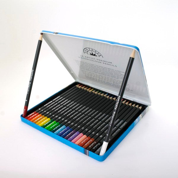 Tin box with 24 watercolor colored pencils