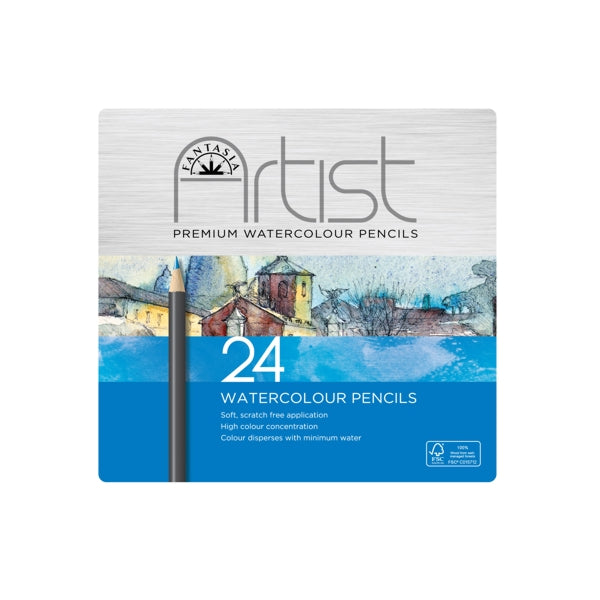 Tin box with 24 watercolor colored pencils