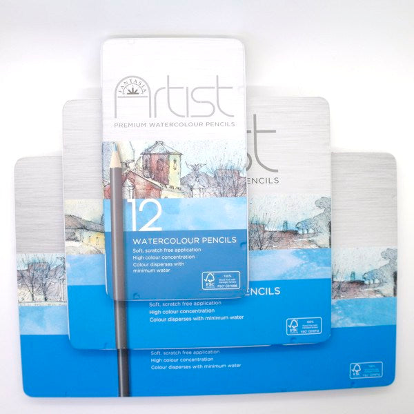 Tin box with 24 watercolor colored pencils