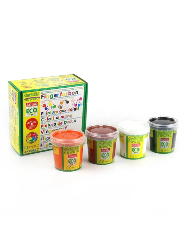 vingerverf 4 kleuren (4x 150ml) - oranje, bruin, zwart, wit