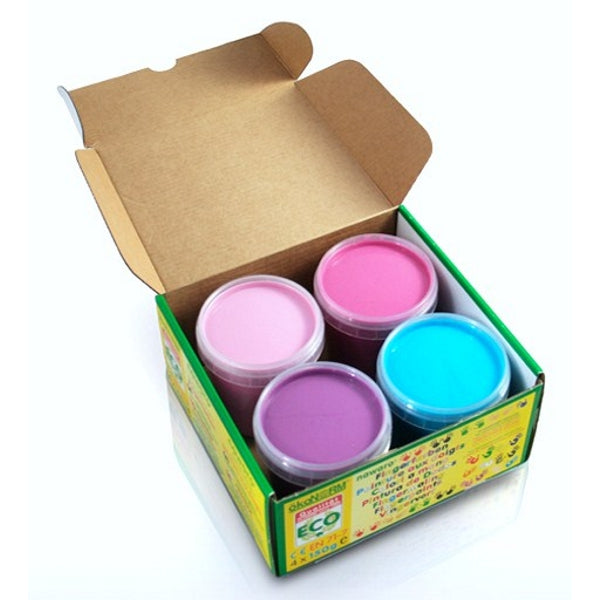 vingerverf "Princess Ecofee" 4 kleuren (4x 150ml) - lichtroze, donkerroze, paars, turkoois