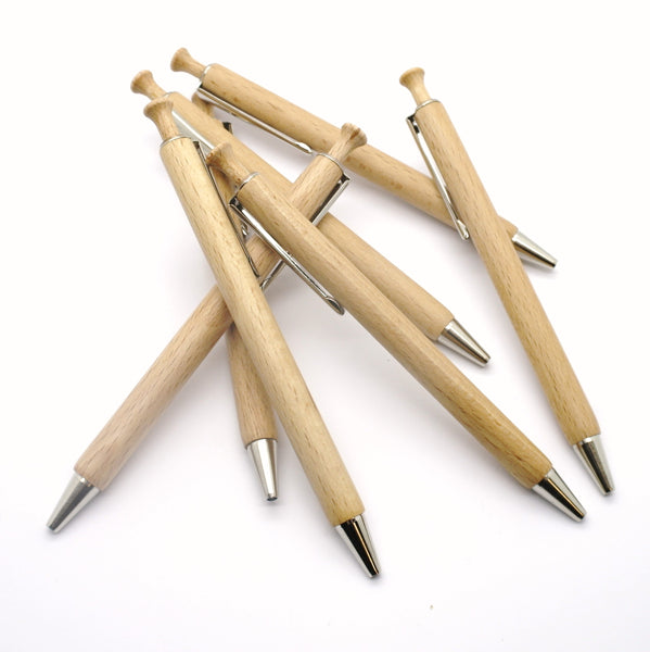 beukenhouten kogelpen - clip METALIC & schrift BLAUW