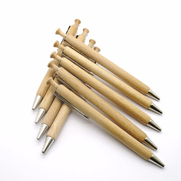 beukenhouten kogelpen - clip METALIC & schrift BLAUW