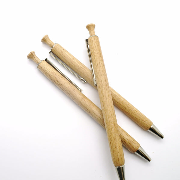 beukenhouten kogelpen - clip METALIC & schrift BLAUW