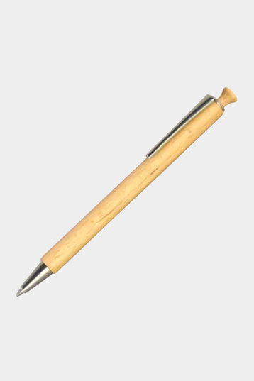 beukenhouten kogelpen - clip METALIC & schrift BLAUW