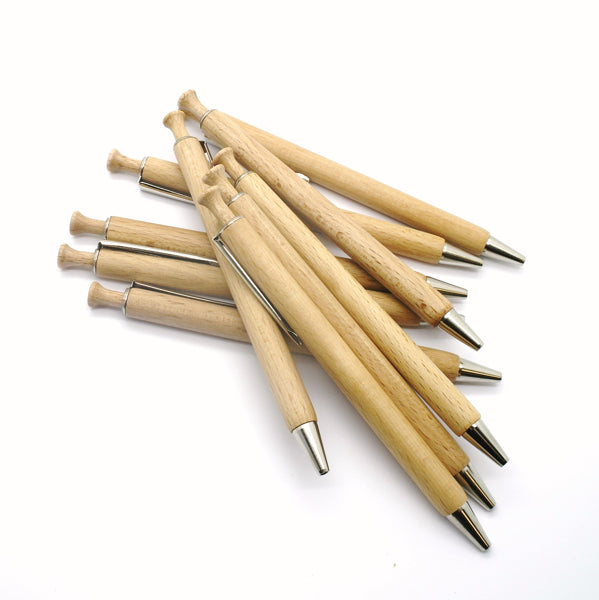 beukenhouten kogelpen - clip METALIC & schrift BLAUW