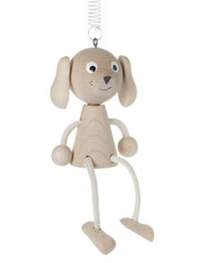 zitfiguur aan veer hond, blank