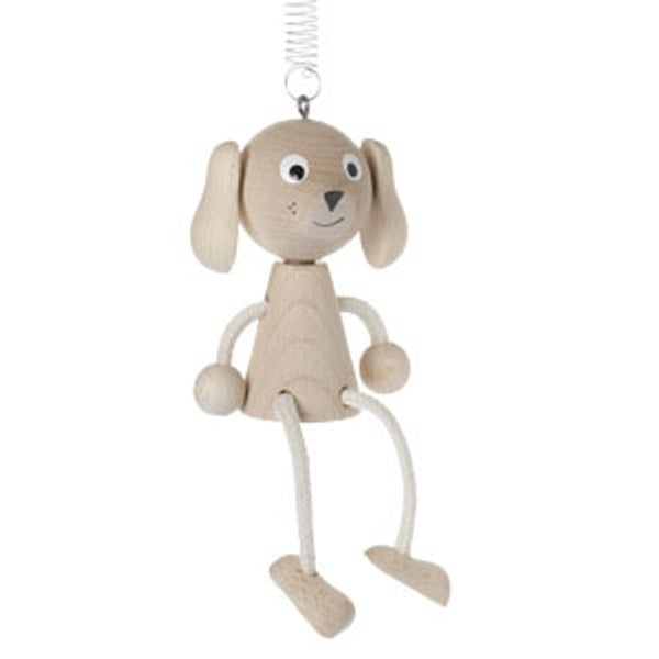 zitfiguur aan veer hond, blank