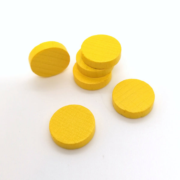 houten schijf ca. 15 mm ø 4 mm dik - geel