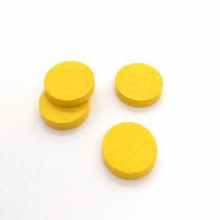 houten schijf ca. 15 mm ø 4 mm dik - geel