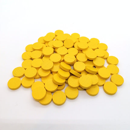 houten schijf ca. 15 mm ø 4 mm dik - geel