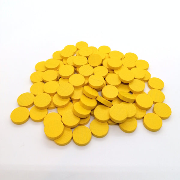 houten schijf ca. 15 mm ø 4 mm dik - geel