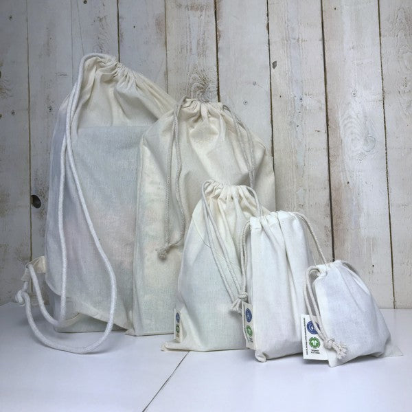 BIO- & Fairtrade katoenen zak met touwsluiting ca. 15x20 cm
