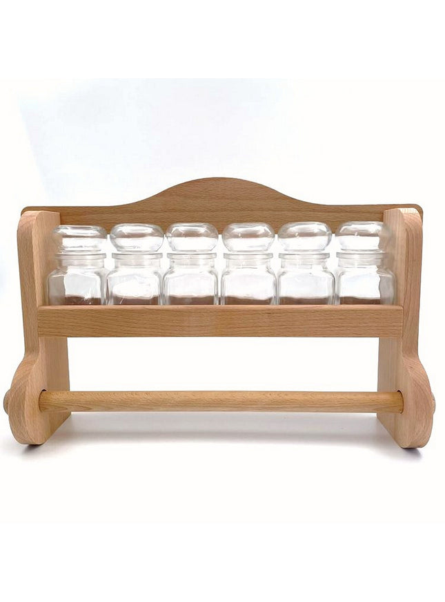 Range-épices + 6 petits pots en verre 120ml et support