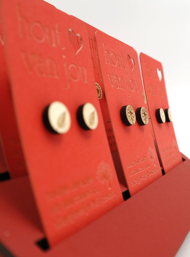 Houten oorbellen - Mix van 12 - Natuur