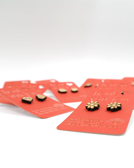 Houten oorbellen - Mix van 12 - Vormen en symbolen