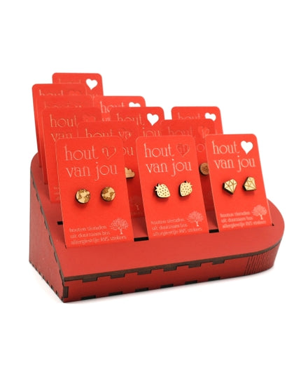 Houten oorbellen - Mix van 12 - Vormen en symbolen