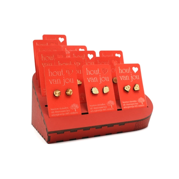 Houten oorbellen - Mix van 12 - Vormen en symbolen