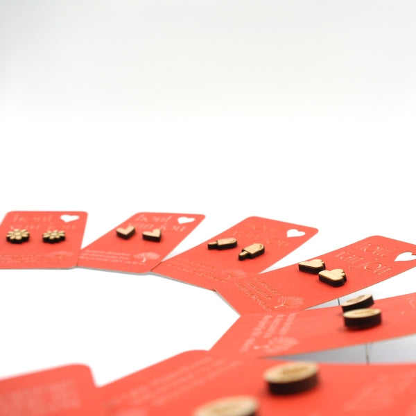 Houten oorbellen - Mix van 12 - Vormen en symbolen