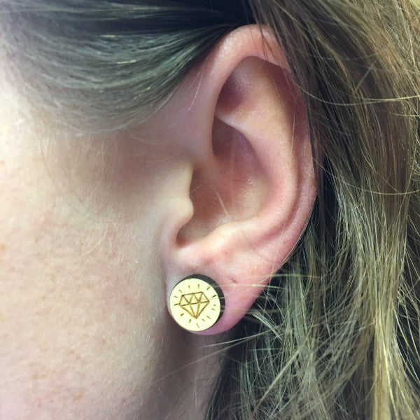 Houten oorbellen - Diamant