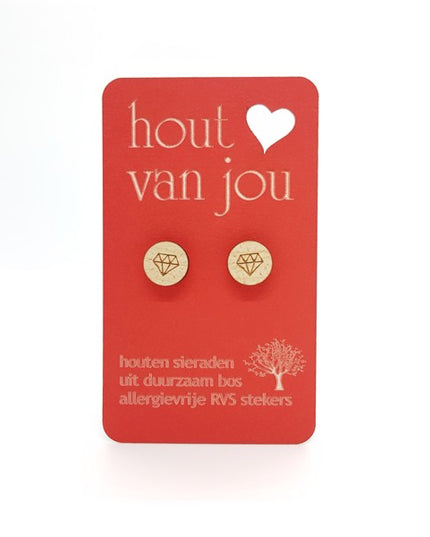 Houten oorbellen - Diamant