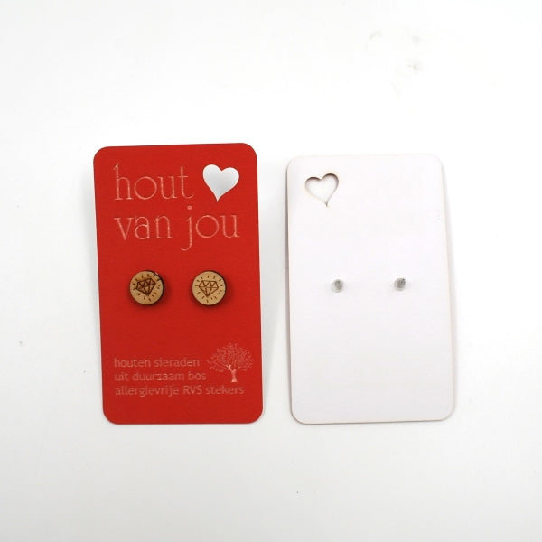 Houten oorbellen - Diamant