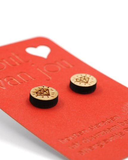 Houten oorbellen - Diamant