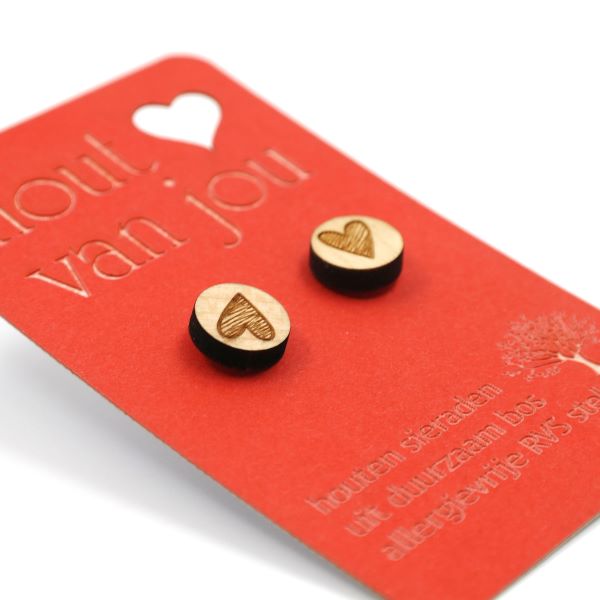 Houten oorbellen - Hartjes 2