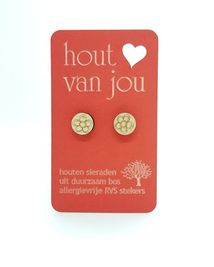 Houten oorbellen - Bloem 1