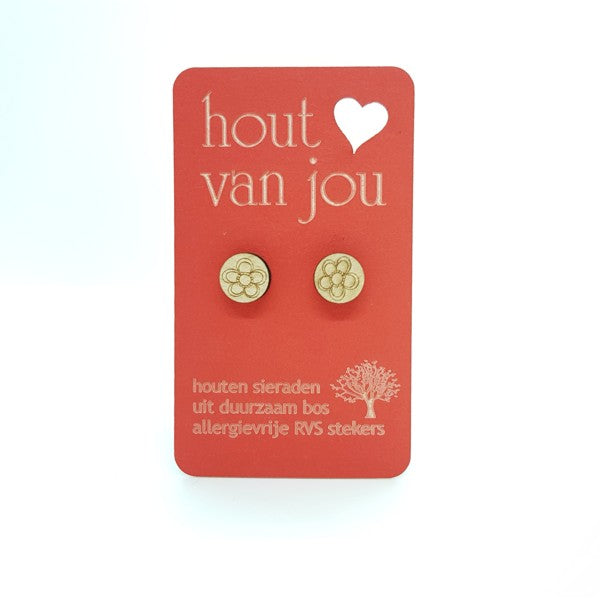 Houten oorbellen - Bloem 1