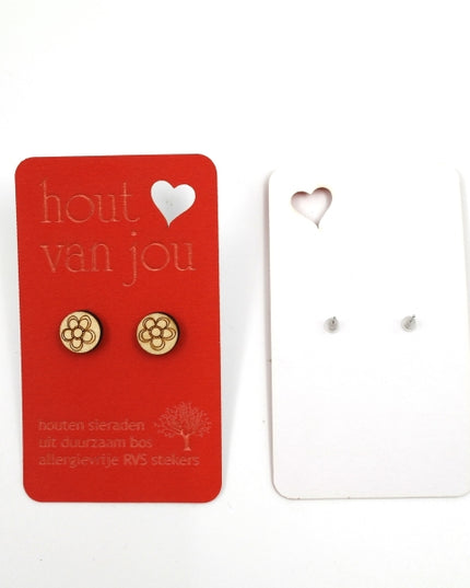 Houten oorbellen - Bloem 1