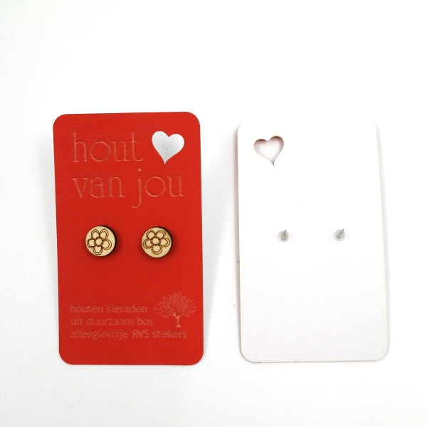 Houten oorbellen - Bloem 1