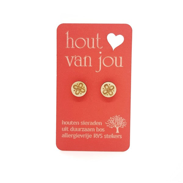 Houten oorbellen - Bloem 2