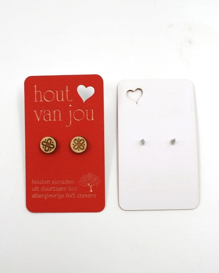 Houten oorbellen - Bloem 2