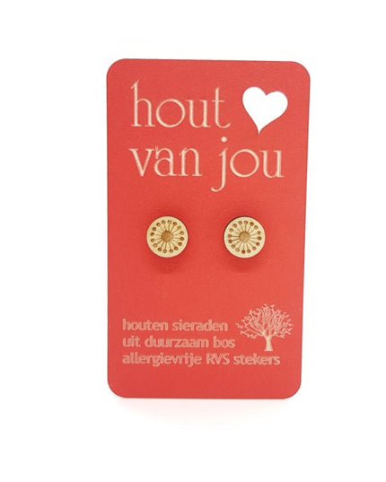 Houten oorbellen - Bloem 3