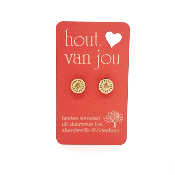 Houten oorbellen - Bloem 3