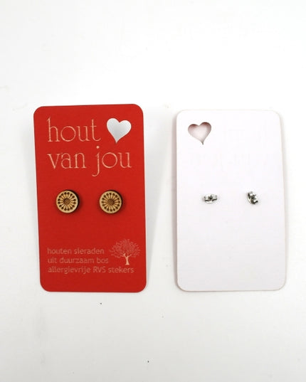 Houten oorbellen - Bloem 3