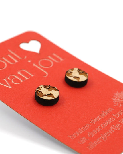 Houten oorbellen - Wereldbol