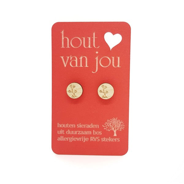 Houten oorbellen - Hartjesplant