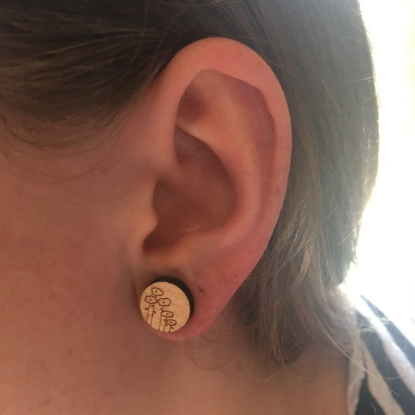 Houten oorbellen - Klaprozen