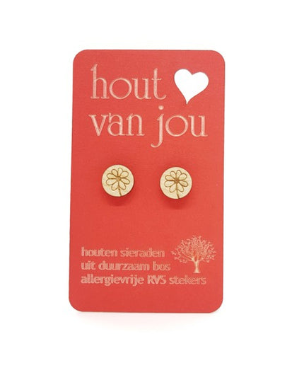 Houten oorbellen - Madeliefje