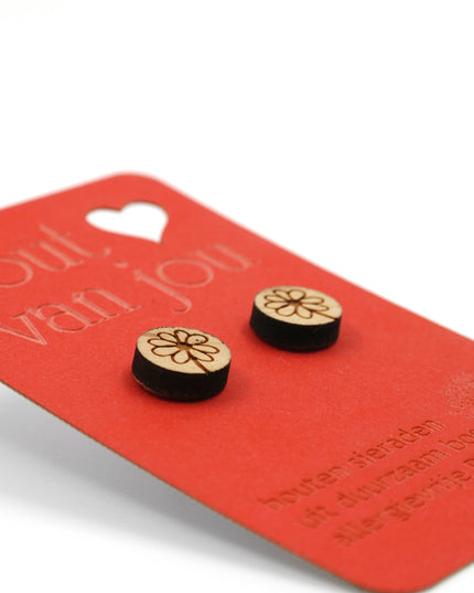 Houten oorbellen - Madeliefje