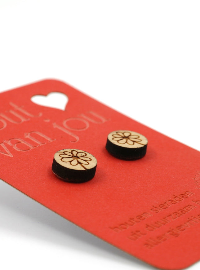 Houten oorbellen - Madeliefje