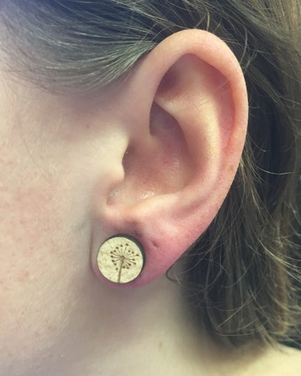 Houten oorbellen - Pluisbloem