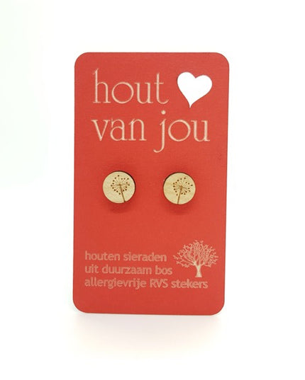 Houten oorbellen - Pluisbloem