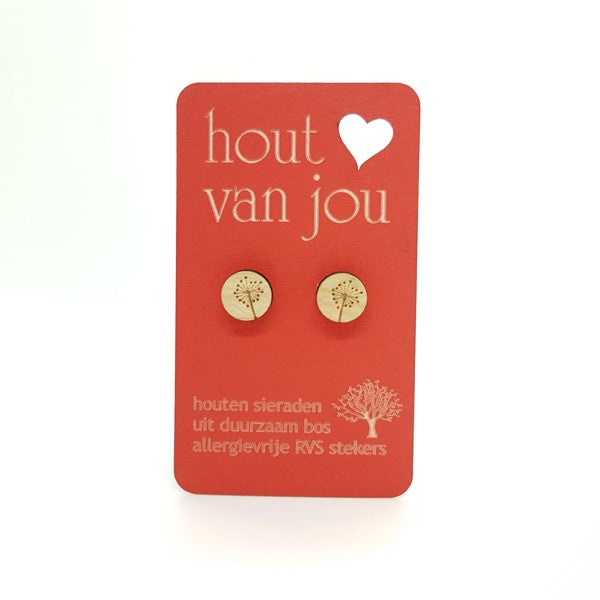 Houten oorbellen - Pluisbloem
