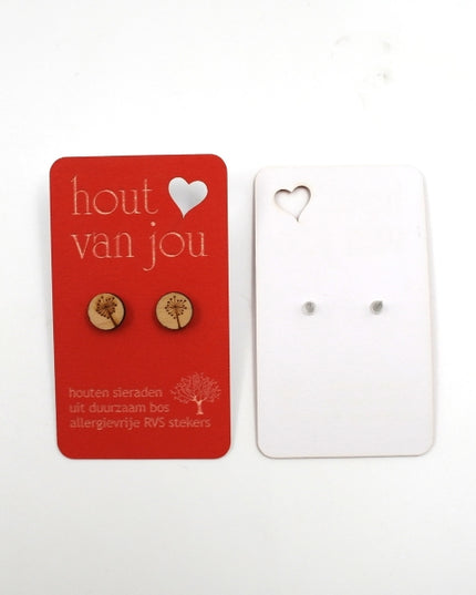 Houten oorbellen - Pluisbloem