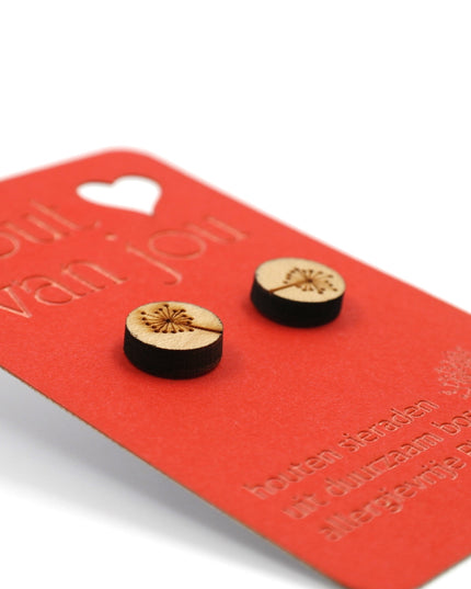 Houten oorbellen - Pluisbloem