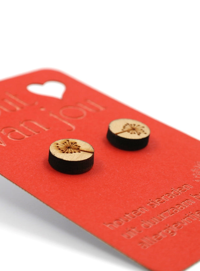 Houten oorbellen - Pluisbloem