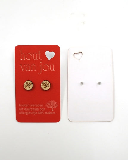 Houten oorbellen - Weidebloem